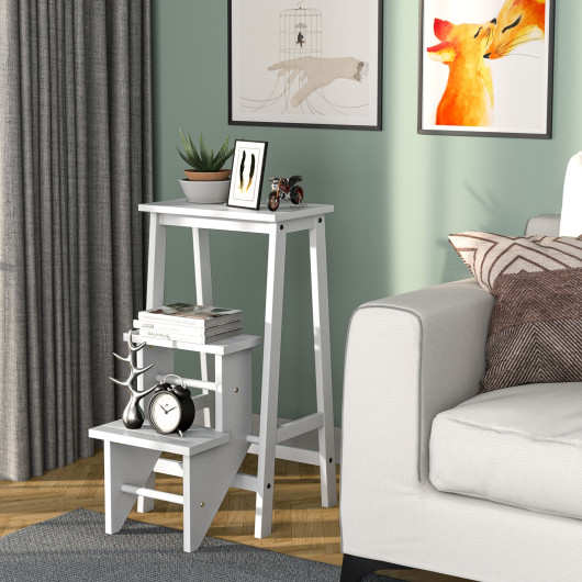 3 Tier Step Stool 3 in 1 Folding Ladder Bench-White - Image 4