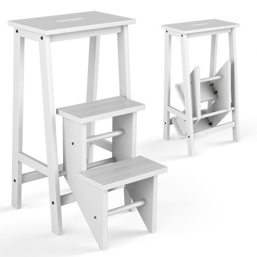3 Tier Step Stool 3 in 1 Folding Ladder Bench-White - Image 5