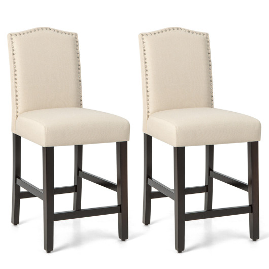 2 Pcs Fabric Nail Head Counter Height Dining Side Chairs Set-Beige - Image 3