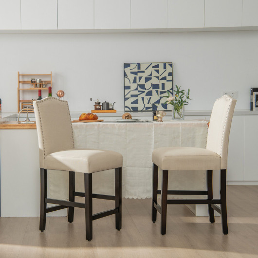2 Pcs Fabric Nail Head Counter Height Dining Side Chairs Set-Beige - Image 5
