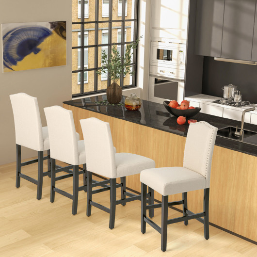 2 Pcs Fabric Nail Head Counter Height Dining Side Chairs Set-Beige - Image 6