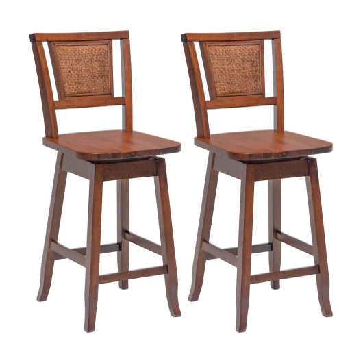 2 Pieces 24.5 Inch Bar Stools with Rattan Back and Swivel Seat - Image 6