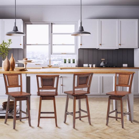 2 Pieces 24.5 Inch Bar Stools with Rattan Back and Swivel Seat - Image 5