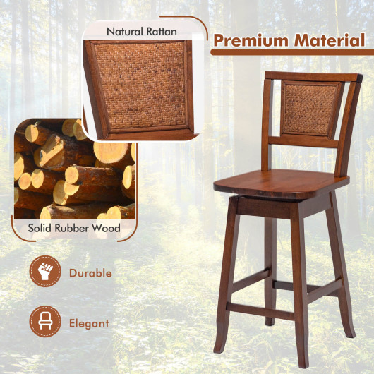 2 Pieces 24.5 Inch Bar Stools with Rattan Back and Swivel Seat - Image 4