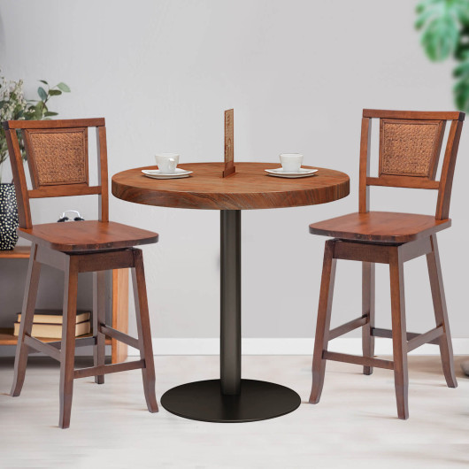 2 Pieces 24.5 Inch Bar Stools with Rattan Back and Swivel Seat - Image 2