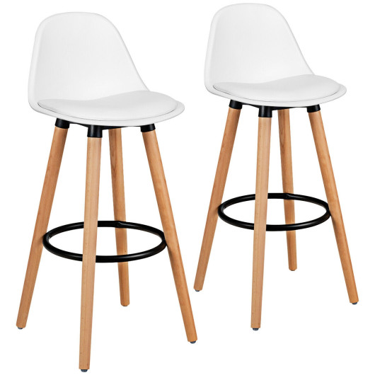 2 Pieces Mid Century Barstool 28.5 Inches Dining Pub Chair-White - Image 2