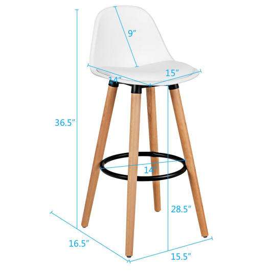 2 Pieces Mid Century Barstool 28.5 Inches Dining Pub Chair-White - Image 3