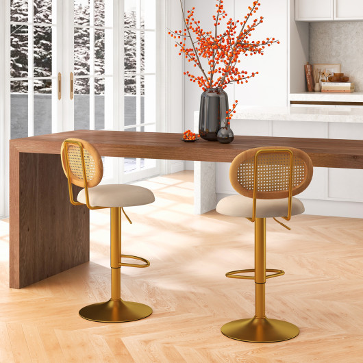 2 Pieces Bar Chairs with PE Rattan Backrest-360Swivel and Height Adjustable - Image 6