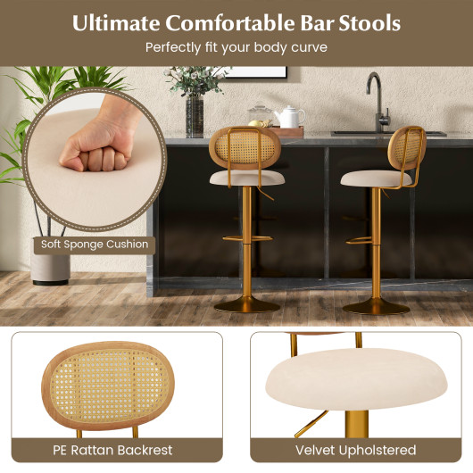 2 Pieces Bar Chairs with PE Rattan Backrest-360Swivel and Height Adjustable - Image 4