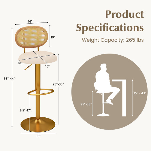 2 Pieces Bar Chairs with PE Rattan Backrest-360Swivel and Height Adjustable - Image 5