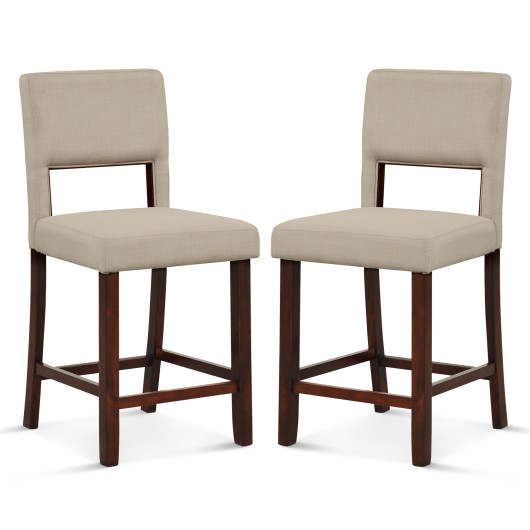 2 Piece Bar Chair Set with Hollowed Back and Rubber Wood Legs-Beige - Image 2