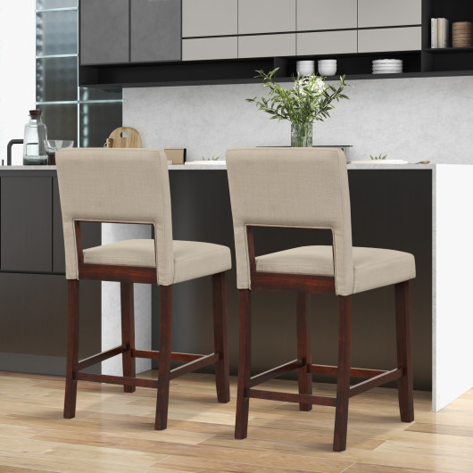 2 Piece Bar Chair Set with Hollowed Back and Rubber Wood Legs-Beige - Image 3