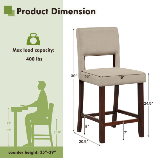 2 Piece Bar Chair Set with Hollowed Back and Rubber Wood Legs-Beige - Image 4