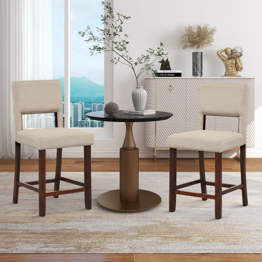 2 Piece Bar Chair Set with Hollowed Back and Rubber Wood Legs-Beige - Image 5