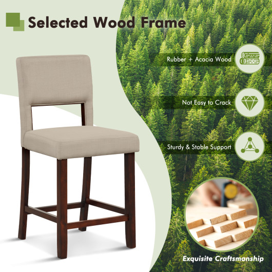 2 Piece Bar Chair Set with Hollowed Back and Rubber Wood Legs-Beige - Image 6