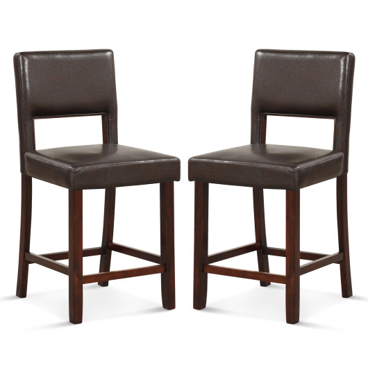 2 Piece Bar Chair Set with Hollowed Back and Rubber Wood Legs-Brown - Image 2