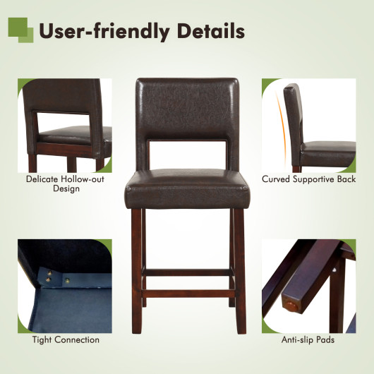 2 Piece Bar Chair Set with Hollowed Back and Rubber Wood Legs-Brown - Image 3