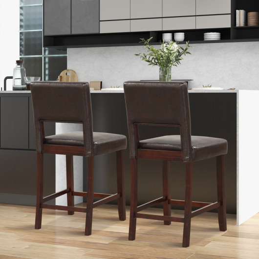 2 Piece Bar Chair Set with Hollowed Back and Rubber Wood Legs-Brown - Image 4