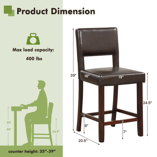 2 Piece Bar Chair Set with Hollowed Back and Rubber Wood Legs-Brown - Image 5