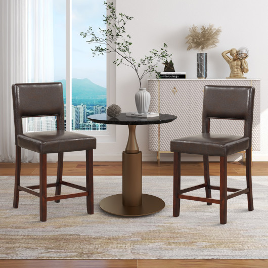 2 Piece Bar Chair Set with Hollowed Back and Rubber Wood Legs-Brown - Image 6