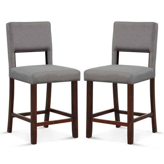 2 Piece Bar Chair Set with Hollowed Back and Rubber Wood Legs-Gray - Image 2