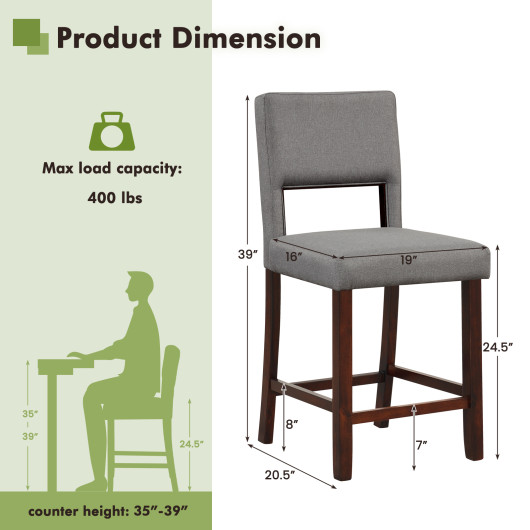 2 Piece Bar Chair Set with Hollowed Back and Rubber Wood Legs-Gray - Image 3
