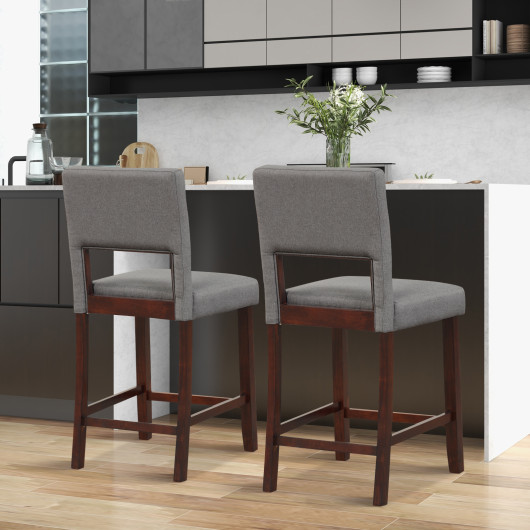 2 Piece Bar Chair Set with Hollowed Back and Rubber Wood Legs-Gray - Image 4
