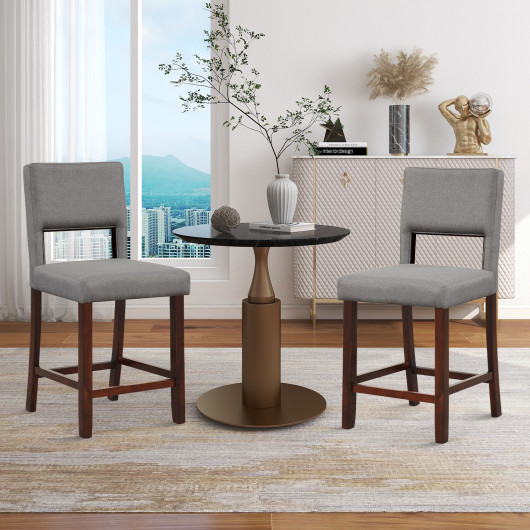 2 Piece Bar Chair Set with Hollowed Back and Rubber Wood Legs-Gray - Image 5