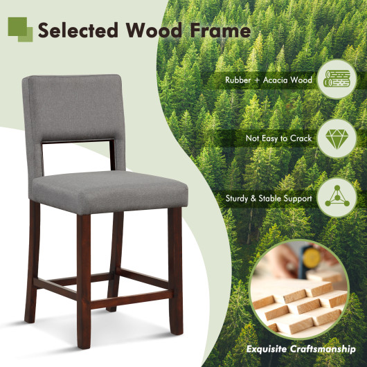 2 Piece Bar Chair Set with Hollowed Back and Rubber Wood Legs-Gray - Image 6