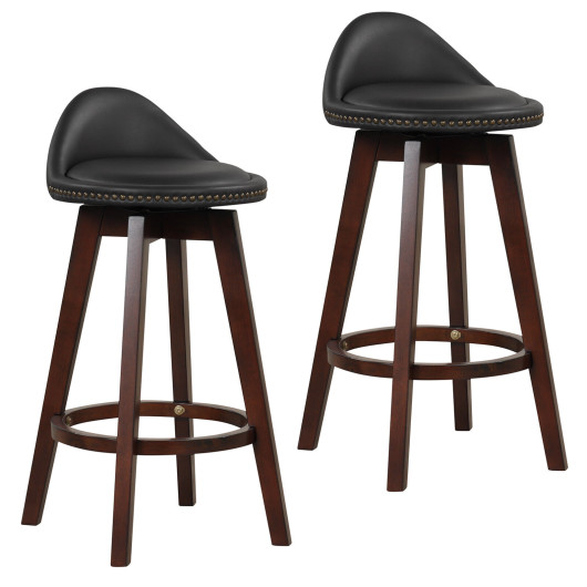 2 Pieces Cushioned Swivel Bar Stool Set with Low Back-Black - Image 6