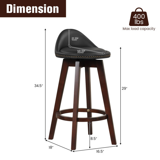 2 Pieces Cushioned Swivel Bar Stool Set with Low Back-Black - Image 2