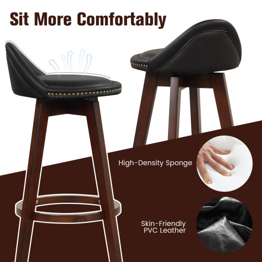 2 Pieces Cushioned Swivel Bar Stool Set with Low Back-Black - Image 4