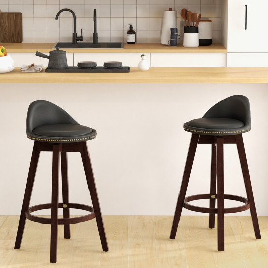 2 Pieces Cushioned Swivel Bar Stool Set with Low Back-Black - Image 5