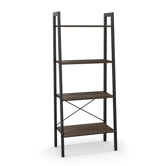 4-Tier Bookshelf with Metal Frame and Adjustable Foot Pads-Oak - Image 6