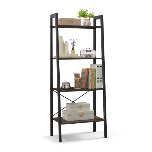 4-Tier Bookshelf with Metal Frame and Adjustable Foot Pads-Oak - Image 2