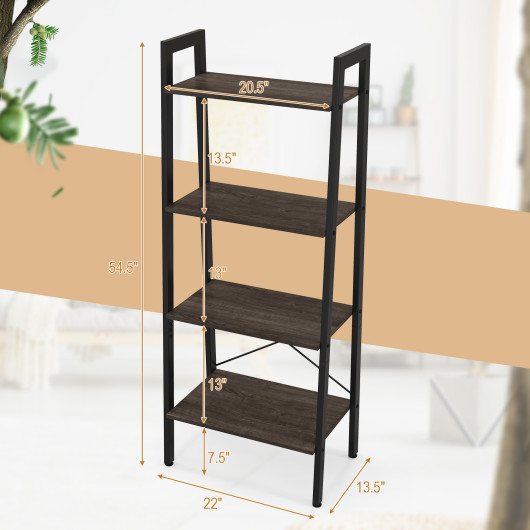 4-Tier Bookshelf with Metal Frame and Adjustable Foot Pads-Oak - Image 3