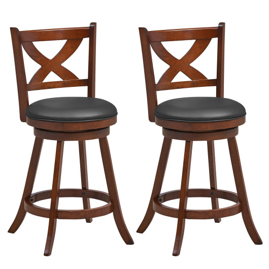2 Pieces Classic Counter Height Swivel Bar Stool Set with X-shaped Open Back-24 Inch - Image 4