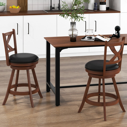 2 Pieces Classic Counter Height Swivel Bar Stool Set with X-shaped Open Back-24 Inch - Image 3