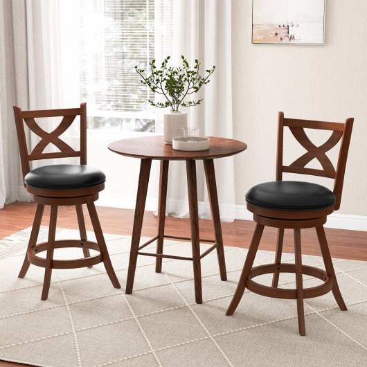 2 Pieces Classic Counter Height Swivel Bar Stool Set with X-shaped Open Back-24 Inch - Image 2