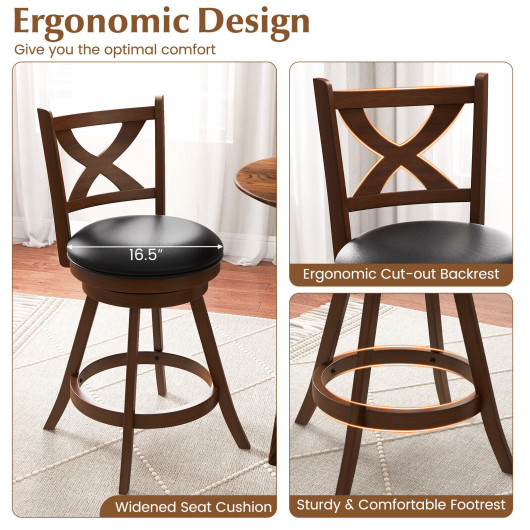 2 Pieces Classic Counter Height Swivel Bar Stool Set with X-shaped Open Back-24 Inch - Image 6