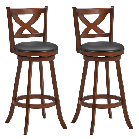 2 Pieces Classic Counter Height Swivel Bar Stool Set with X-shaped Open Back-30 Inch - Image 2