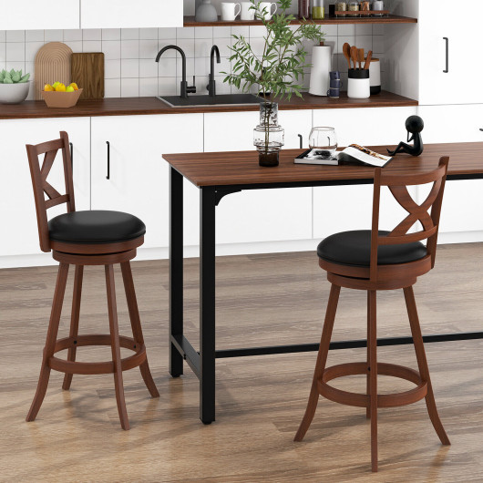 2 Pieces Classic Counter Height Swivel Bar Stool Set with X-shaped Open Back-30 Inch - Image 4