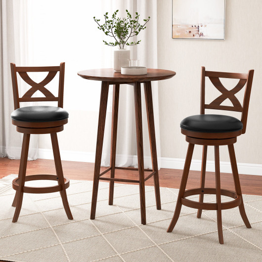 2 Pieces Classic Counter Height Swivel Bar Stool Set with X-shaped Open Back-30 Inch - Image 5