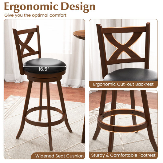 2 Pieces Classic Counter Height Swivel Bar Stool Set with X-shaped Open Back-30 Inch - Image 6
