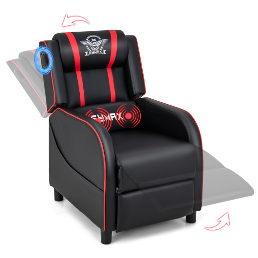PU Leather Massage Gaming Recliner Chair with Side Pockets-Red - Image 4