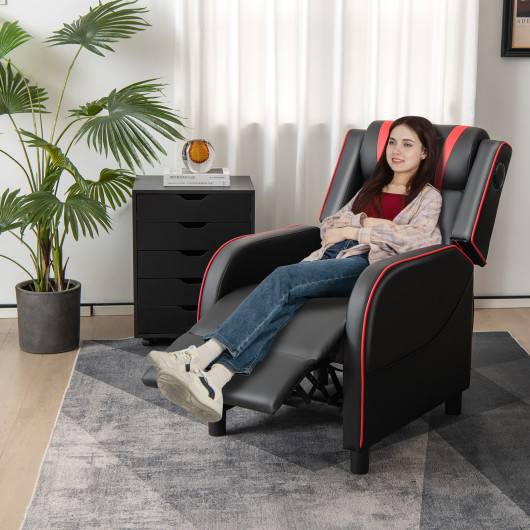 PU Leather Massage Gaming Recliner Chair with Side Pockets-Red - Image 2