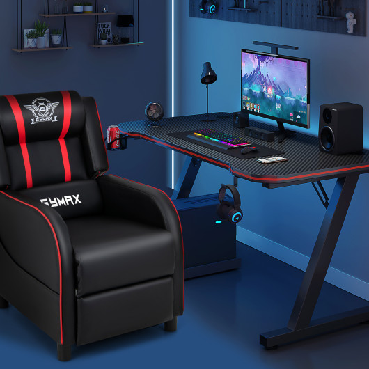 PU Leather Massage Gaming Recliner Chair with Side Pockets-Red - Image 3