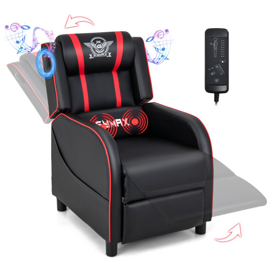 PU Leather Massage Gaming Recliner Chair with Side Pockets-Red - Image 6