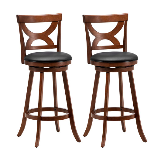 Swivel Bar Stools Set of 2 with Soft Cushion and Elegant Hollow Backrest-29 inches - Image 2