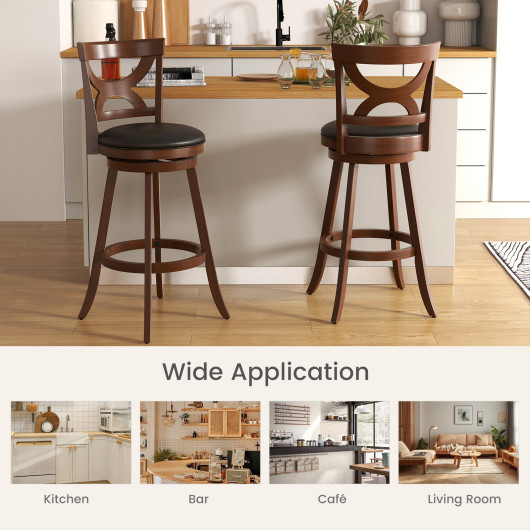 Swivel Bar Stools Set of 2 with Soft Cushion and Elegant Hollow Backrest-29 inches - Image 3